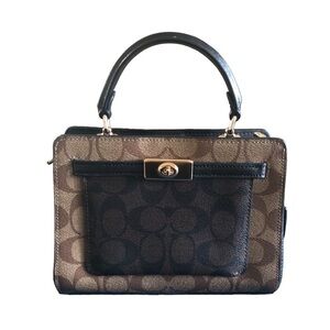 Coach Mini Lane Top Handle In Blocked Signature Canvas Pockets Leather D…